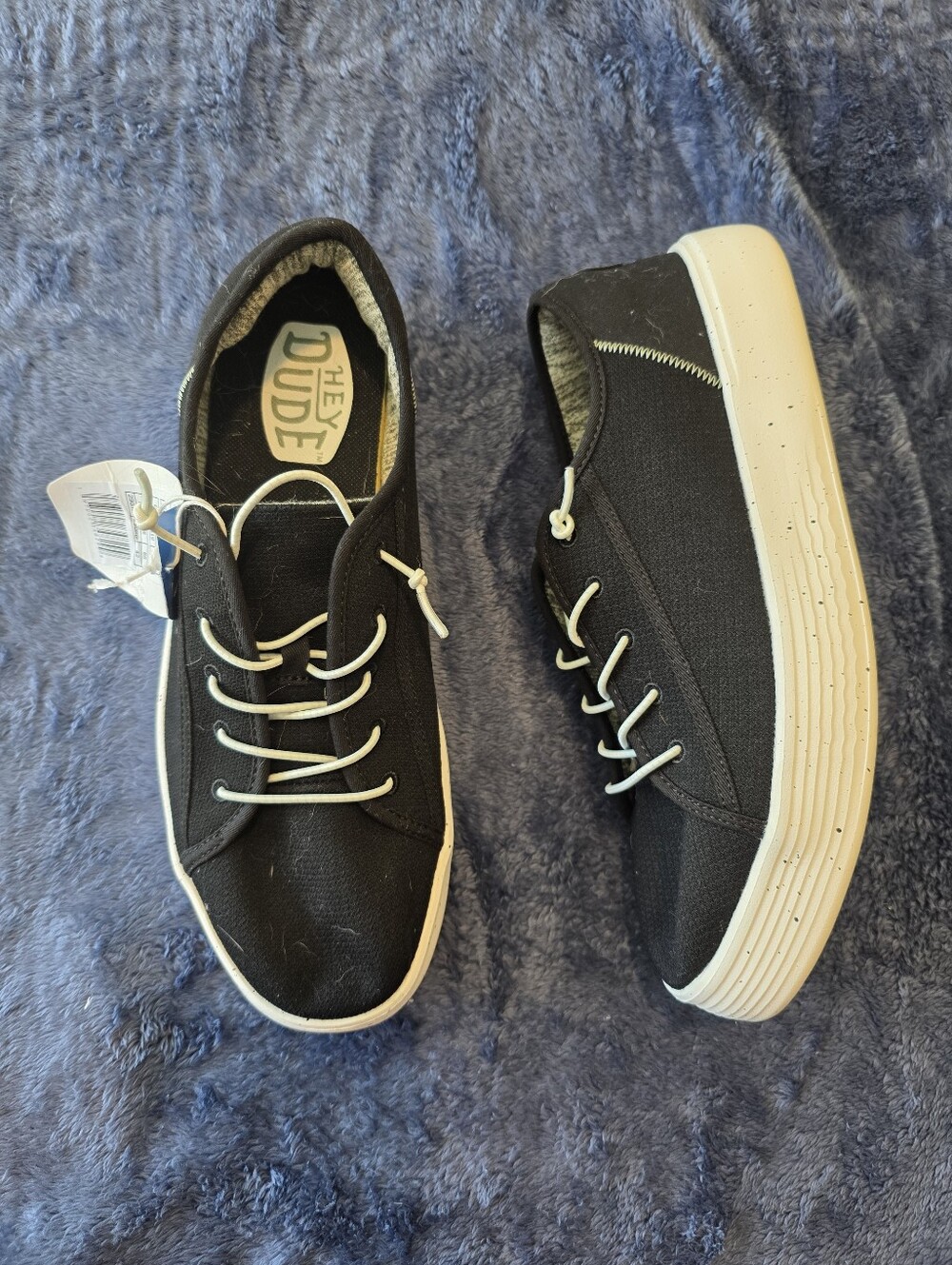 Hey Dude Black Canvas Sneakers with White Soles